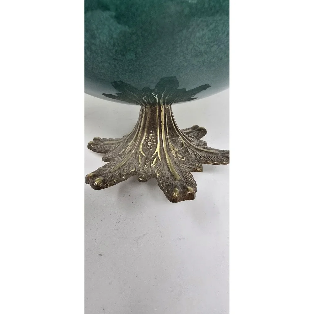 Vtg Sabra enamel brass candy pedestal trinket lidded box Israel brutalist